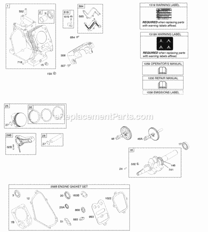 Camshaft_Crankshaft_Cylinder_Piston_Group Diagram and Parts List for 15T212-1128-F8  Briggs and Stratton Engine